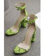 Neon Green Snakeskin Clear Ankle Strap Chunky Heel Sandals