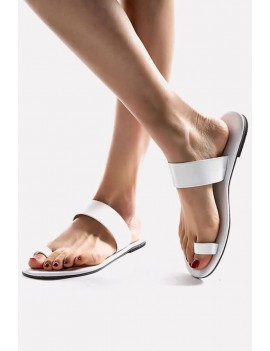 White Toe Ring Thick Band Slip-on Sandals