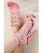 Pink Lace Up Strappy Caged High Heel Gladiator Sandals