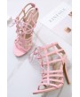 Pink Lace Up Strappy Caged High Heel Gladiator Sandals