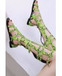 Neon Green Snakeskin Strappy Cutout Buckle Up Flat Gladiator Sandals