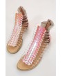 Pink Clear Strappy Cutout Gladiator Flat Sandals