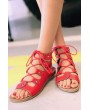 Red Lace Up Gladiator Flat Sandals
