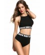 Letters Print High Waist Two Piece Swimsuit