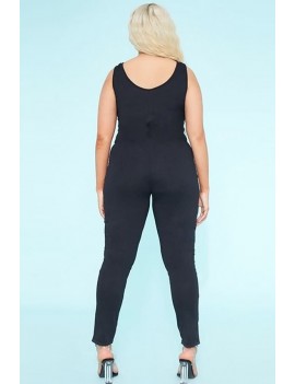 Black U Neck Sleeveless Casual Plus Size Jumpsuit