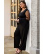 Black Mesh Splicing Layered Sleeve Casual Plus Size Jumpsuit
