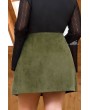 Army-green Corduroy Button Decor Pocket Casual Plus Size Skirt