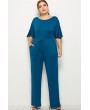 Blue Tied Pocket Casual Plus Size Jumpsuit