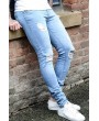 Men Light-blue Ripped Casual Skinny Jeans