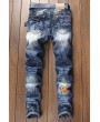Men Blue Patched Ripped Casual Jeans