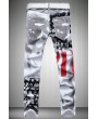 Men White Flag Print Casual Straight Jeans