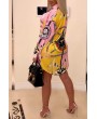 Lovely Casual Turndown Collar Printed Patchwork Mini Dress