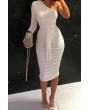 Lovely Casual One Shoulder Lace-up White Knee Length Dress