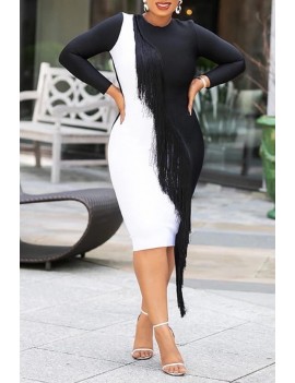 Lovely Casual Patchwork Black And White Knee Length Dress