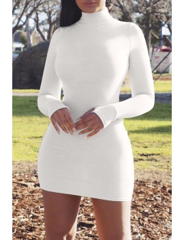 Lovely Casual Turtleneck Skinny White Mini Dress
