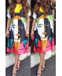 Lovely Casual O Neck Printed Multicolor Knee Length Dress