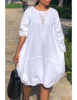 Lovely Trendy O Neck Loose White Knee Length Dress