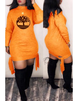 Lovely Trendy Printed Orange Mini Dress