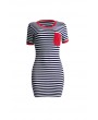 Lovely Casual O Neck Striped Patchwork Red Mini Dress