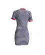 Lovely Casual O Neck Striped Patchwork Red Mini Dress