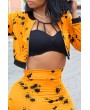 Lovely Casual Long Sleeves Printed Yellow Blending Two-piece Skirt Set