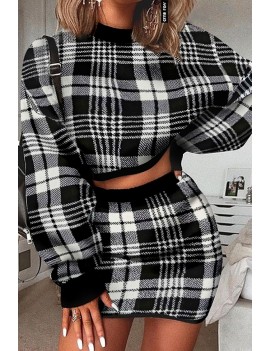 Lovely Casual Plaid Black Two-piece Skirt Set