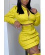 Lovely Casual Zipper Design Yellow Two-piece Skirt Set