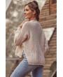 Beige Round Neck Long Sleeve Casual Pullover Sweater