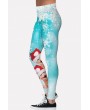 Light-blue Cat Snowflake Print Elastic Waist Christmas Leggings