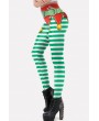 Green 3d Print Stripe Elastic Waist Christmas Skinny Leggings