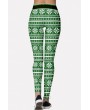 Green Snowflake Print Elastic Waist Christmas Skinny Leggings