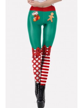 Multi 3d Graphic Print Elastic Waist Christmas Skinny Leggings
