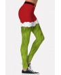 Green The Grinch Print Elastic Waist Christmas Skinny Leggings
