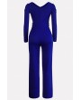Blue Wrap Tied V Neck Long Sleeve Casual Jumpsuit