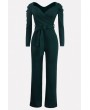 Dark-green Wrap Tied V Neck Long Sleeve Casual Jumpsuit