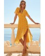 Yellow Floral Print Button Up Casual Chiffon Dress