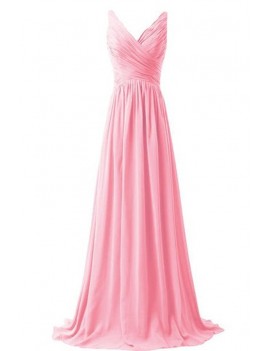 Wrap V Neck Pleated Ruched Maxi Chiffon Party Dress
