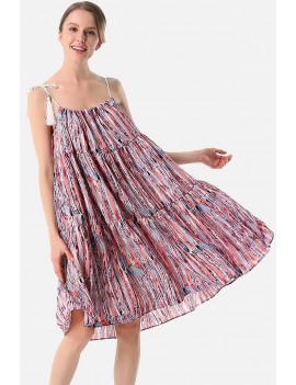 Watermelon Stripe Spaghetti Straps Sleeveless Casual Chiffon Dress