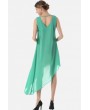 Green Embroidery Asymmetric Hem V Back Casual Chiffon Dress