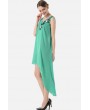 Green Embroidery Asymmetric Hem V Back Casual Chiffon Dress