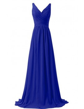 Wrap V Neck Ruched Pleated Maxi Chiffon Party Dress
