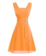 Square Neck Sleeveless Ruched Chiffon A Line Party Dress