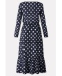 Dark-blue Polka Dot Round Neck Long Sleeve Casual Maxi Dress