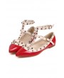 Red Faux Leather Studded Pointed Toe Flats
