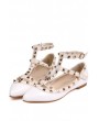White Faux Leather Studded Pointed Toe Flats
